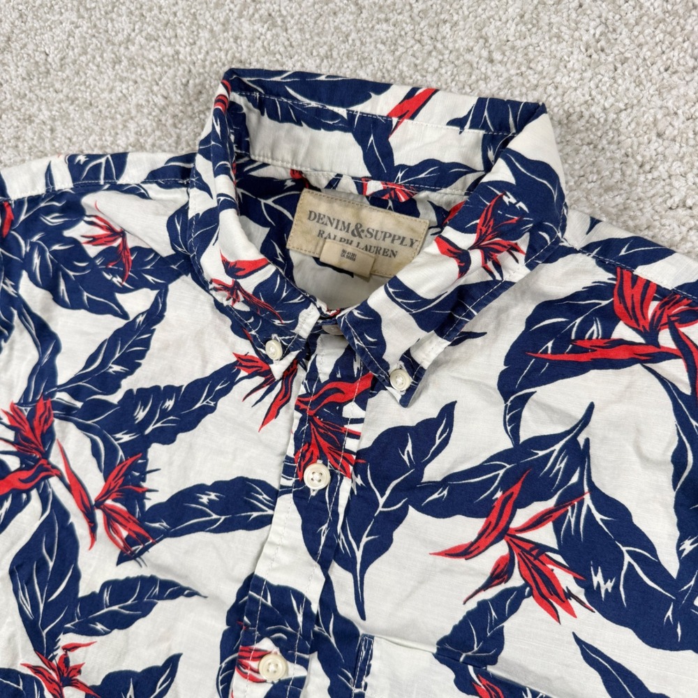 Denim & Supply Ralph Lauren Shirt Mens Small White Floral Bird of Paradise S/S